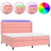 Cama box spring colchón y LED terciopelo rosa 200x200 cm