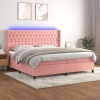 Cama box spring colchón y LED terciopelo rosa 200x200 cm