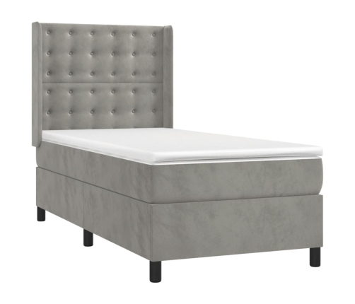 vidaXL Cama box spring colchón y LED terciopelo gris claro 80x200 cm