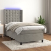 Cama box spring colchón y LED terciopelo gris claro 80x200 cm