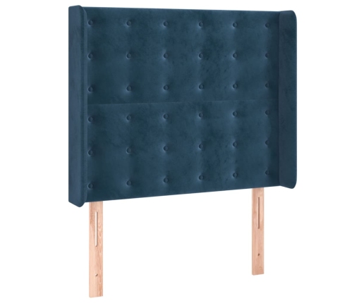 Cama box spring colchón y LED terciopelo azul oscuro 80x200 cm