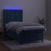 Cama box spring colchón y LED terciopelo azul oscuro 90x190 cm