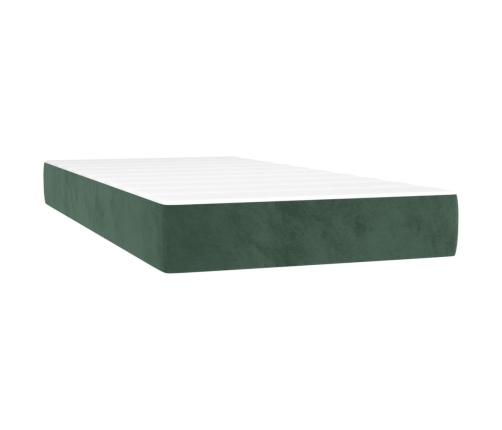 Cama box spring colchón y LED terciopelo verde oscuro 90x200 cm