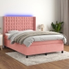 Cama box spring colchón y LED terciopelo rosa 140x190 cm