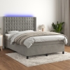 Cama box spring colchón y LED terciopelo gris claro 140x200 cm