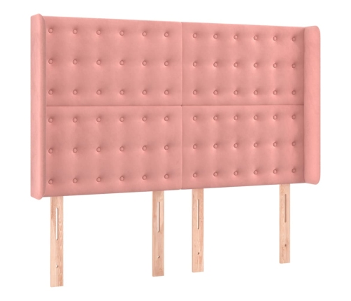 Cama box spring colchón y LED terciopelo rosa 140x200 cm