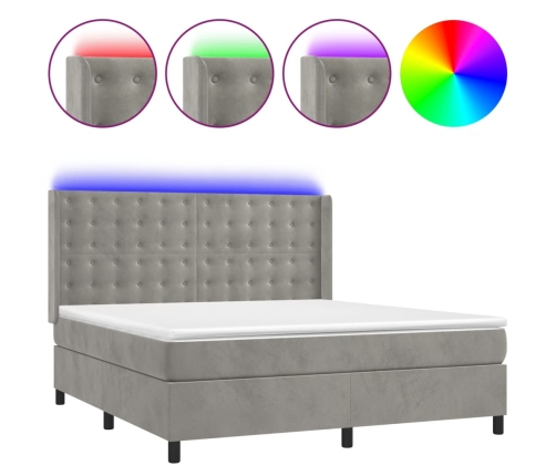 vidaXL Cama box spring colchón y LED terciopelo gris claro 160x200 cm