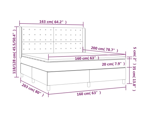 vidaXL Cama box spring colchón y LED terciopelo negro 160x200 cm