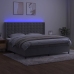 Cama box spring colchón y LED terciopelo gris claro 200x200 cm