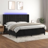 Cama box spring colchón y LED terciopelo negro 200x200 cm