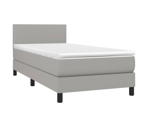 Cama box spring con colchón tela y LED gris claro 80x200 cm