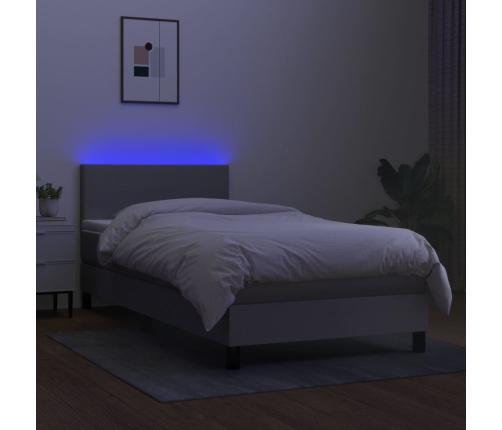 Cama box spring con colchón tela y LED gris claro 80x200 cm