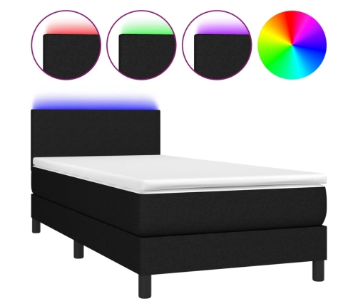 Cama box spring con colchón LED tela negro 80x200 cm