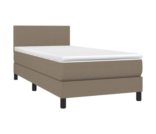 Cama box spring con colchón LED tela gris taupe 80x200 cm