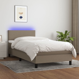 Cama box spring con colchón LED tela gris taupe 80x200 cm