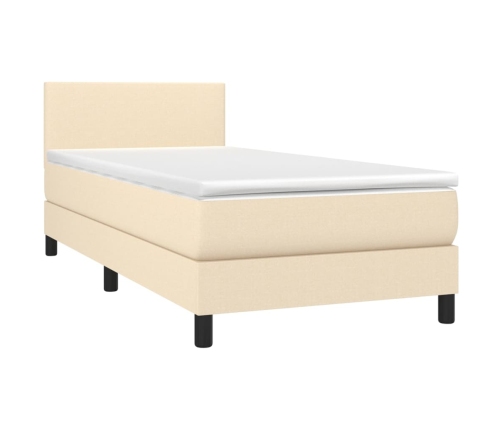 Cama box spring con colchón y LED tela crema 80x200 cm