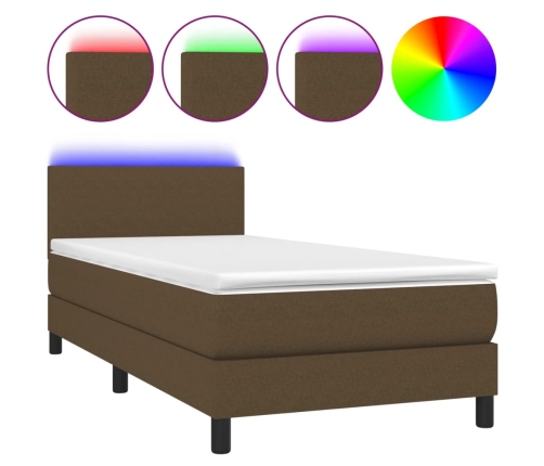 Cama box spring con colchón LED tela marrón oscuro 90x190 cm