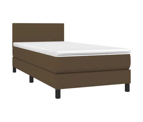 Cama box spring con colchón LED tela marrón oscuro 90x190 cm