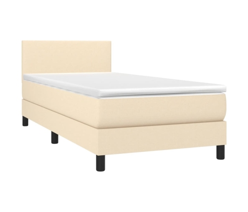 Cama box spring con colchón y LED tela crema 90x190 cm