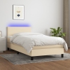 Cama box spring con colchón y LED tela crema 90x190 cm