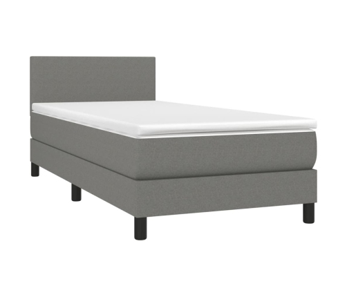 Cama box spring con colchón y LED tela gris oscuro 90x200 cm