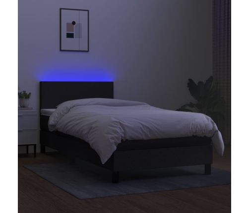 vidaXL Cama box spring con colchón LED tela negro 90x200 cm