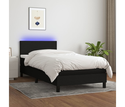 vidaXL Cama box spring con colchón LED tela negro 90x200 cm