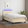 Cama box spring con colchón y LED tela crema 90x200 cm