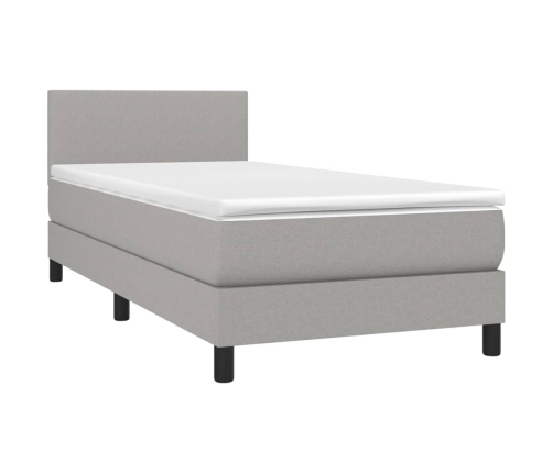 Cama box spring con colchón tela y LED gris claro 100x200 cm