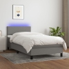 Cama box spring con colchón y LED tela gris oscuro 100x200 cm