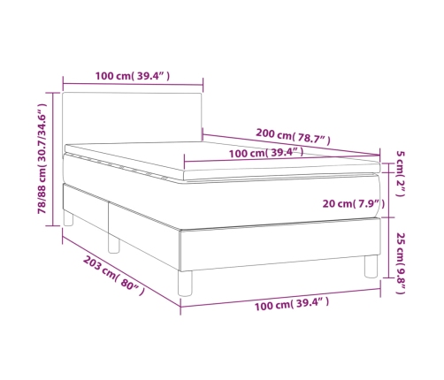 Cama box spring con colchón y LED tela crema 100x200 cm