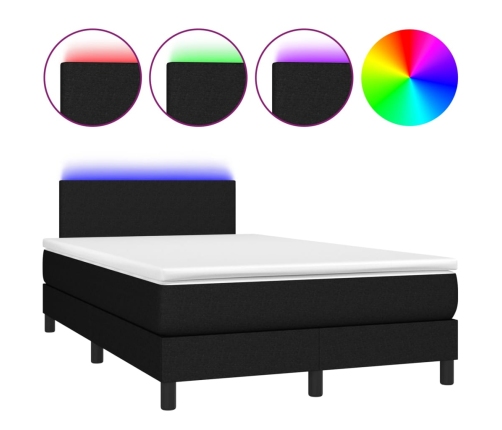 Cama box spring con colchón LED tela negro 120x200 cm