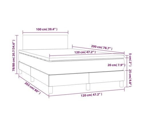 Cama box spring con colchón LED tela negro 120x200 cm