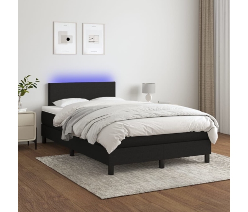 Cama box spring con colchón LED tela negro 120x200 cm