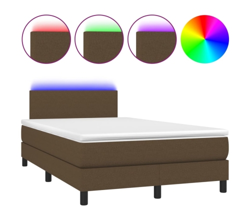 vidaXL Cama box spring con colchón LED tela marrón oscuro 120x200 cm