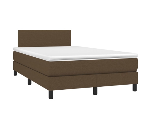 vidaXL Cama box spring con colchón LED tela marrón oscuro 120x200 cm