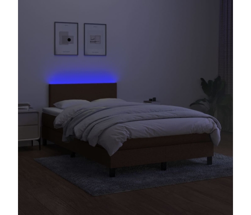 vidaXL Cama box spring con colchón LED tela marrón oscuro 120x200 cm