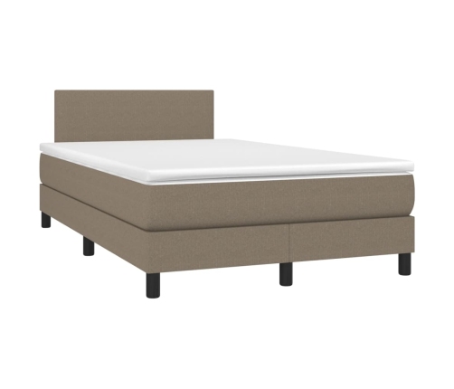 Cama box spring con colchón LED tela gris taupe 120x200 cm