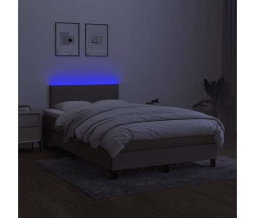 Cama box spring con colchón LED tela gris taupe 120x200 cm