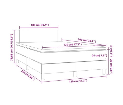 Cama box spring con colchón LED tela gris taupe 120x200 cm