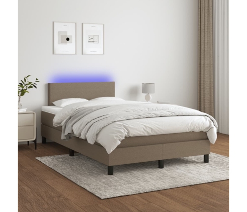 Cama box spring con colchón LED tela gris taupe 120x200 cm