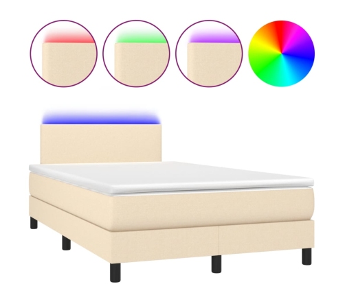 vidaXL Cama box spring con colchón y LED tela crema 120x200 cm