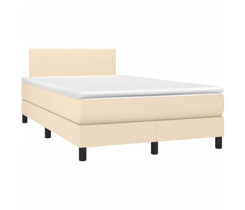 vidaXL Cama box spring con colchón y LED tela crema 120x200 cm