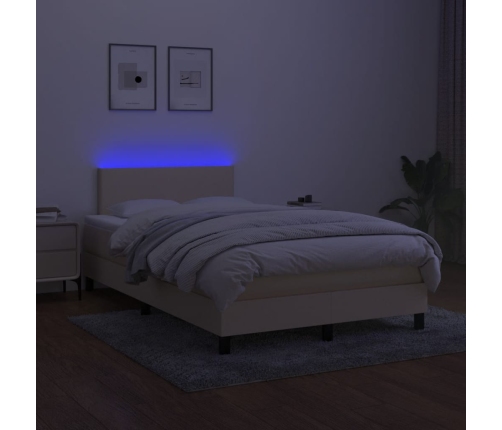 vidaXL Cama box spring con colchón y LED tela crema 120x200 cm