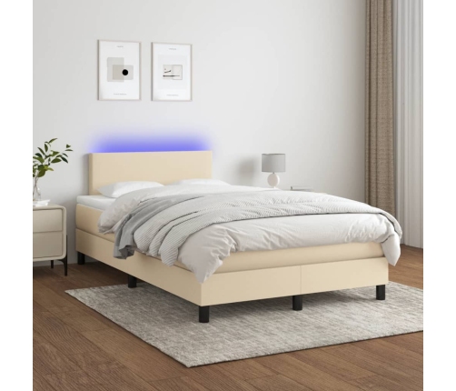 vidaXL Cama box spring con colchón y LED tela crema 120x200 cm