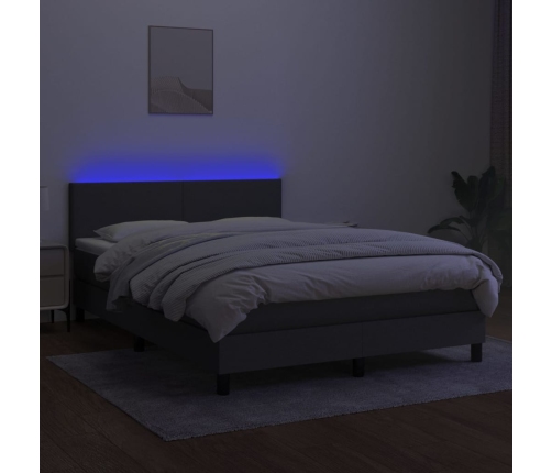 Cama box spring con colchón y LED tela gris oscuro 140x190 cm