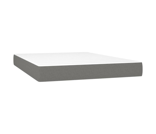 Cama box spring con colchón y LED tela gris oscuro 140x190 cm