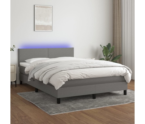 Cama box spring con colchón y LED tela gris oscuro 140x190 cm