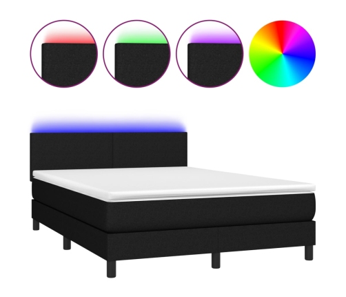 vidaXL Cama box spring con colchón y LED tela negro 140x190 cm