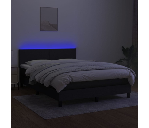 vidaXL Cama box spring con colchón y LED tela negro 140x190 cm